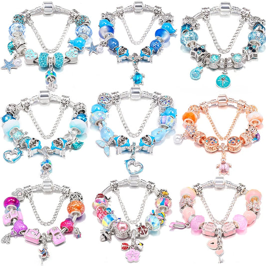 Blue Ocean Turtle Charm Bracelet | Starfish Dolphin Beads | Women Kids | USA