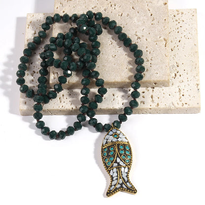 Fashion Bohemian Tribal Necklace | Red Green Crystal Glass Pendant | USA Australia