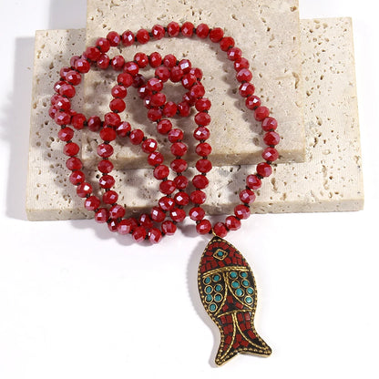 Fashion Bohemian Tribal Necklace | Red Green Crystal Glass Pendant | USA Australia