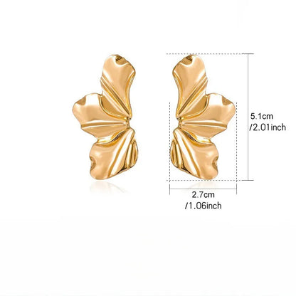 Half Flower Stud Earrings - Gold Minimalist Irregular Petal Design