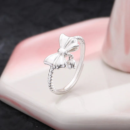 Sterling Silver Flower Bow Ring - Love Combination Adjustable Design