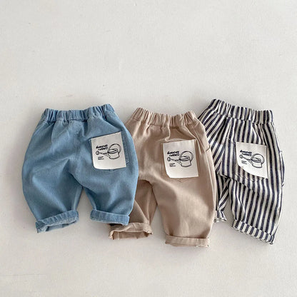 Solid Color Kids Pants - Elastic Waist Casual Trousers (1-6 Years)