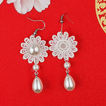 White Pearl Lace Necklace & Earrings Set | Lolita Fashion Accessories