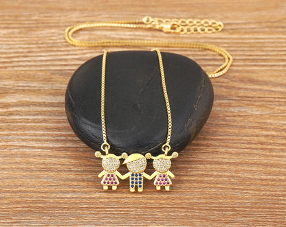 Nidin Gold Plated Family Pendant Necklace | AAA CZ Crystal Kids Jewelry | USA
