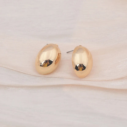 Hollow Oval Stud Earrings - Exquisite Metal Smooth OL Style