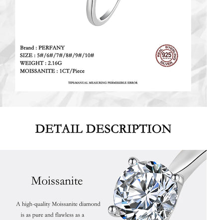Moissanite Engagement Ring | 925 Sterling Silver | 0.5/1/2CT Options | USA