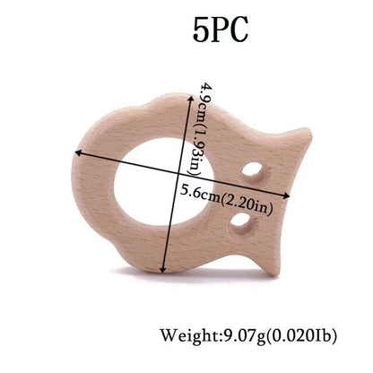 5-Pack Wooden Teether Set | BPA Free Animal Shapes | Hedgehog & Bird | USA