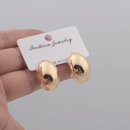 Hollow Oval Stud Earrings - Exquisite Metal Smooth OL Style
