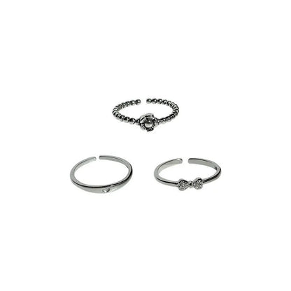 Sterling Silver Flower Bow Ring - Love Combination Adjustable Design