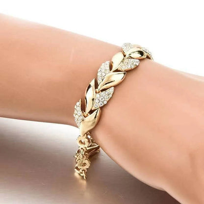 Hip Hop Leaf Bracelet | Gold Crystal Stone Pendant Adjustable Chain | USA