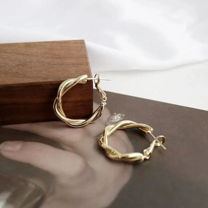 Twisted Weaving Metal Hoop Earrings - Vintage Geometric Statement