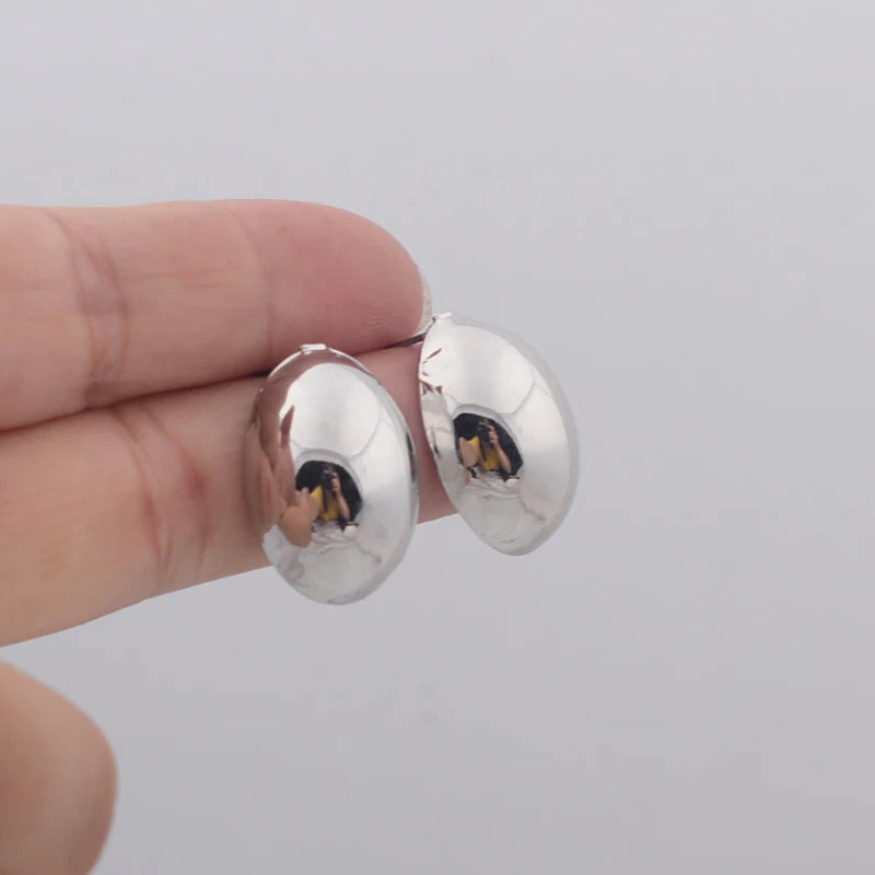Hollow Oval Stud Earrings - Exquisite Metal Smooth OL Style