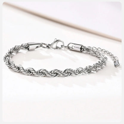 Unisex Rope Chain Bracelet | Stainless Steel Twisted Links | Women Men | USA