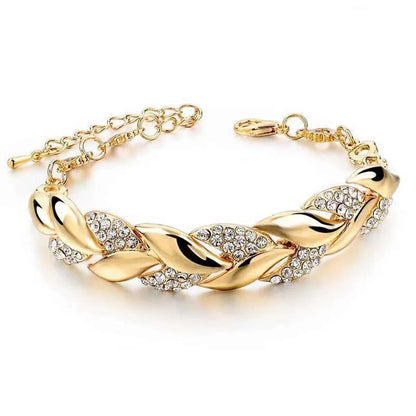 Hip Hop Leaf Bracelet | Gold Crystal Stone Pendant Adjustable Chain | USA