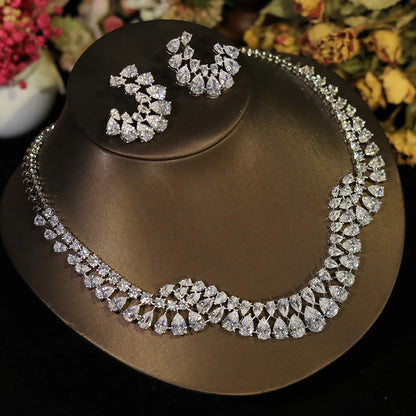 ASNORA Luxury Zircon Wedding Necklace Set | Geometric Design Bridal | USA Australia