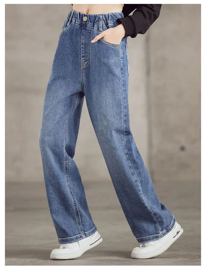 Spring Kids Jeans | Girls Solid Color Loose Wide Leg Pants | Ages 3-9 | USA