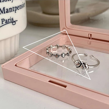 Sterling Silver Flower Bow Ring - Love Combination Adjustable Design