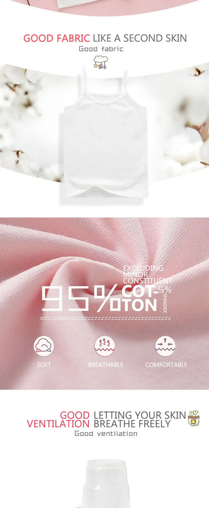 2025 Summer Cotton Girls Tanks Top Breathable Underwears Children Camisoles Kids Solid Color Undershirt Sleeveless Vest Age 3-8