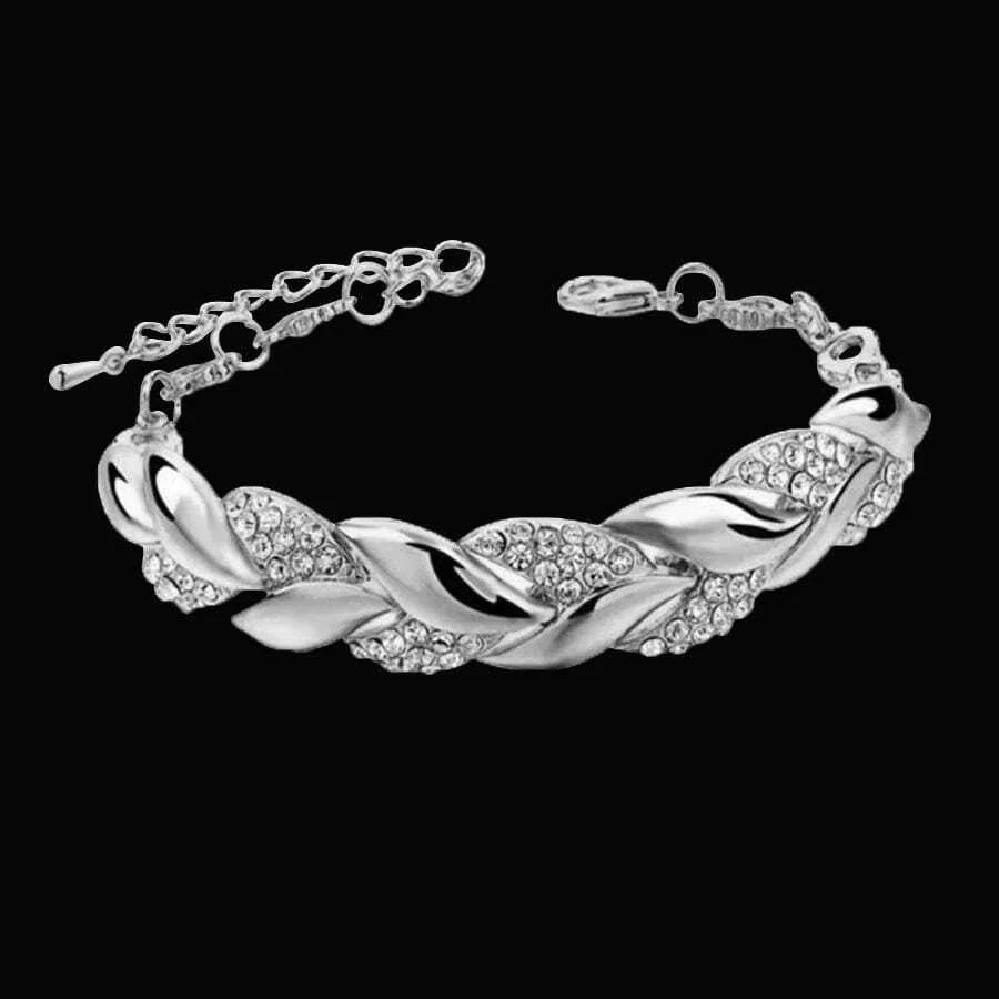 Hip Hop Leaf Bracelet | Gold Crystal Stone Pendant Adjustable Chain | USA