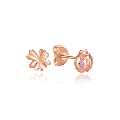 925 Sterling Silver Crystal Earrings - Rose Gold Crown Heart Bee Set