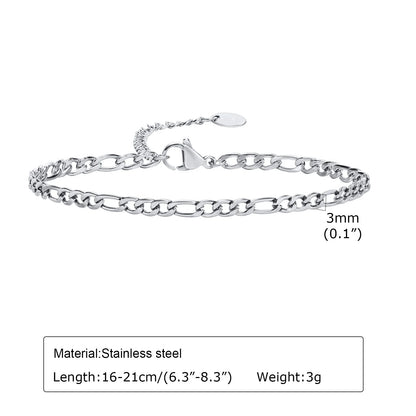 Stainless Steel Link Chain Bracelet | Silver Stackable Layered Set | USA