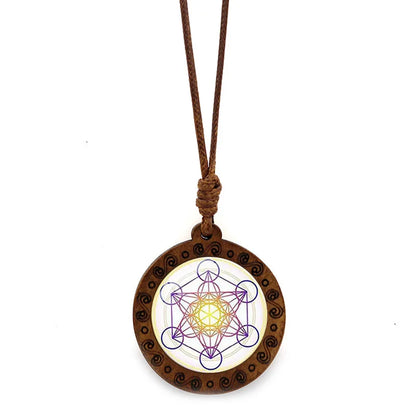 Vintage Archangel Metatron Cube Wooden Necklace | Sacred Geometry