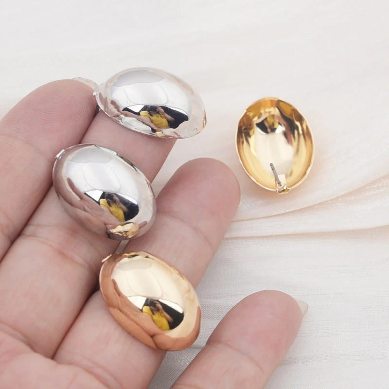 Hollow Oval Stud Earrings - Exquisite Metal Smooth OL Style