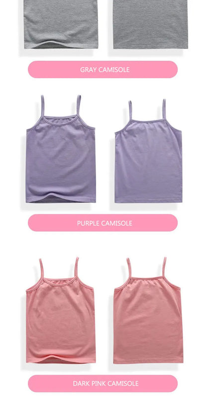2025 Summer Cotton Girls Tanks Top Breathable Underwears Children Camisoles Kids Solid Color Undershirt Sleeveless Vest Age 3-8