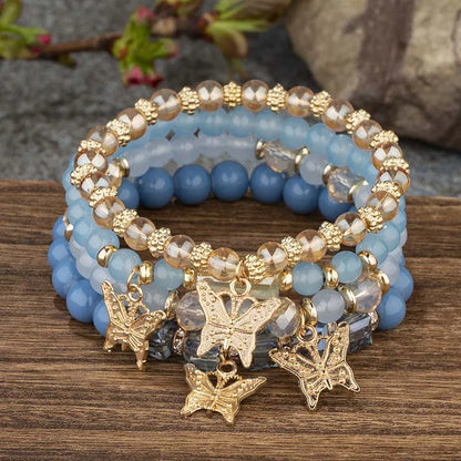 Butterfly Beaded Bracelet Set | 4 Piece Pink Bohemian Stack | USA Australia