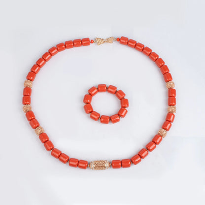 Original Nigerian Jewelry Sets for Men without Earrings,Orange Resin Beads,Chunky Choker Necklace,African Wedding Beads