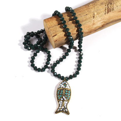 Fashion Bohemian Tribal Necklace | Red Green Crystal Glass Pendant | USA Australia