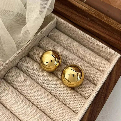 Punk Metal Big Ball Stud Earrings - Semicircle Geometric 2025 Fashion