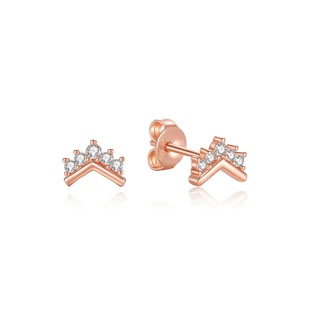 925 Sterling Silver Crystal Earrings - Rose Gold Crown Heart Bee Set