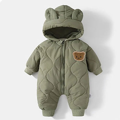 Winter Baby Fur Lining Romper | Warm Toddler Cartoon Bear Jumpsuit | USA