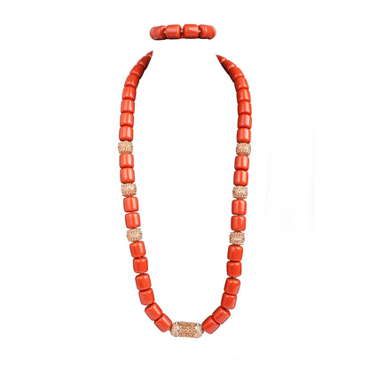 Original Nigerian Jewelry Sets for Men without Earrings,Orange Resin Beads,Chunky Choker Necklace,African Wedding Beads
