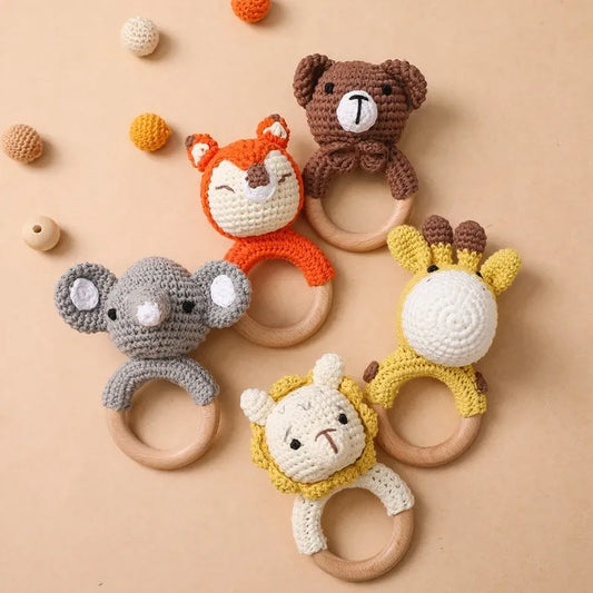 Wooden Elephant Rattle Teether | Crochet Baby Toy Montessori | USA Australia