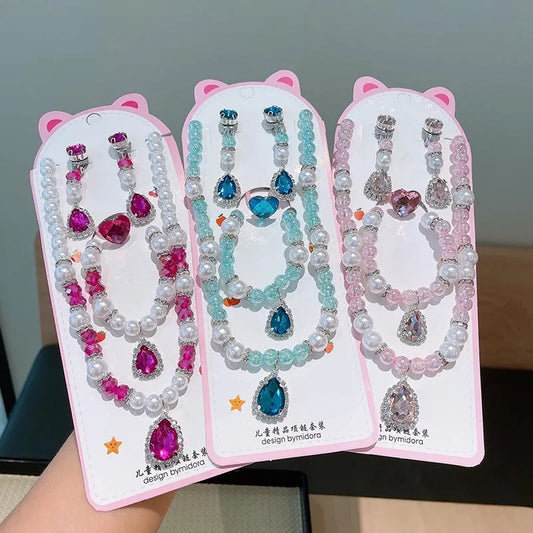 Princess Jewelry Set for Girls - Necklace Earrings Bracelet Ring | Ships to USA & Australia