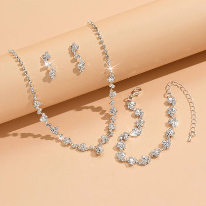 4-Piece Flower Jewelry Set - Necklace Earrings Bracelet Wedding Party
