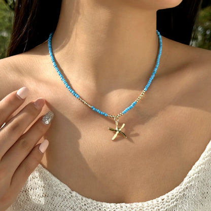Bohemian Starfish Beach Necklace for Women | Pearl Beaded Choker | Summer | USA