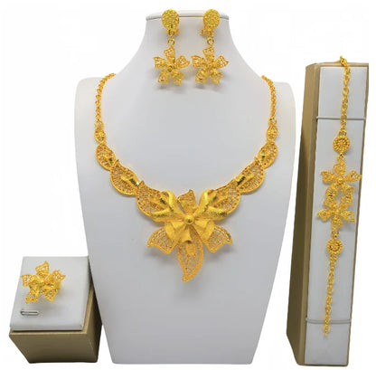 Luxury Dubai Gold Wedding Jewelry Set | African Bridal Gift 4-Piece | USA Australia