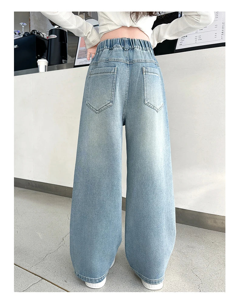 Girls Butterfly Ripped Jeans | Wide-Leg Pants Fashionable Slimming | Kids | USA