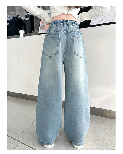 Girls Butterfly Ripped Jeans | Wide-Leg Pants Fashionable Slimming | Kids | USA