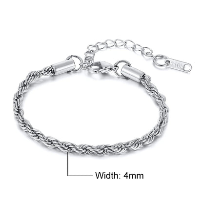 Unisex Rope Chain Bracelet | Stainless Steel Twisted Links | Women Men | USA