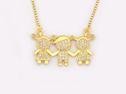 Nidin Gold Plated Family Pendant Necklace | AAA CZ Crystal Kids Jewelry | USA