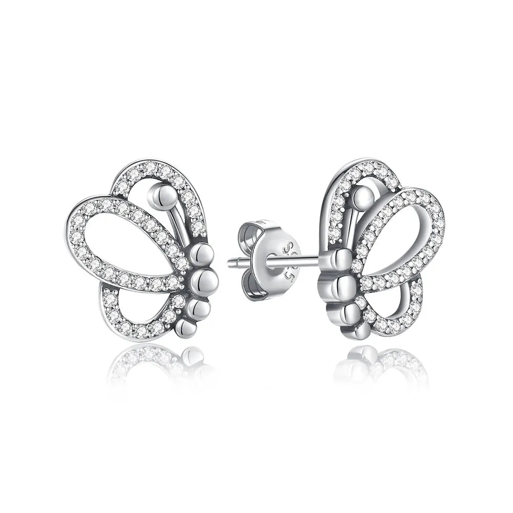 925 Sterling Silver Crystal Earrings - Rose Gold Crown Heart Bee Set