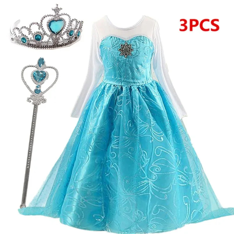 Girls Snow Queen Elsa Costume | Frozen Princess Dress 2025 | Carnival Party | USA