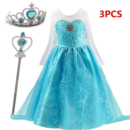 Girls Snow Queen Elsa Costume | Frozen Princess Dress 2025 | Carnival Party | USA