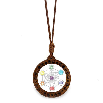 Vintage Archangel Metatron Cube Wooden Necklace | Sacred Geometry