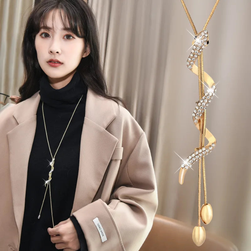 Vintage Crystal Sweater Chain 2025 | Water Drop Long Necklace | Wedding Party