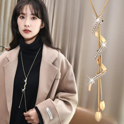 Vintage Crystal Sweater Chain 2025 | Water Drop Long Necklace | Wedding Party